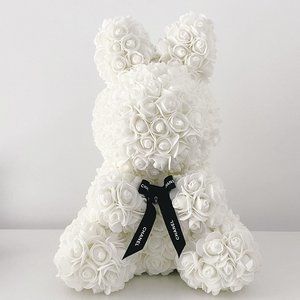 White faux rose bunny with Chanel ribbon